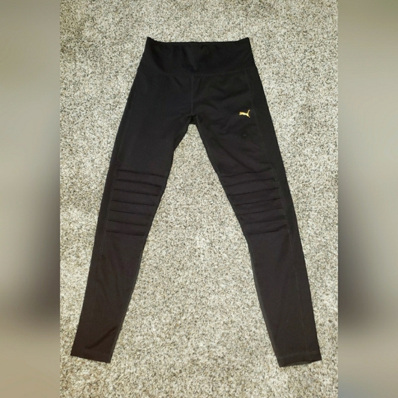 Puma Black Leggings with Gold Logo - Picture 1 of 4